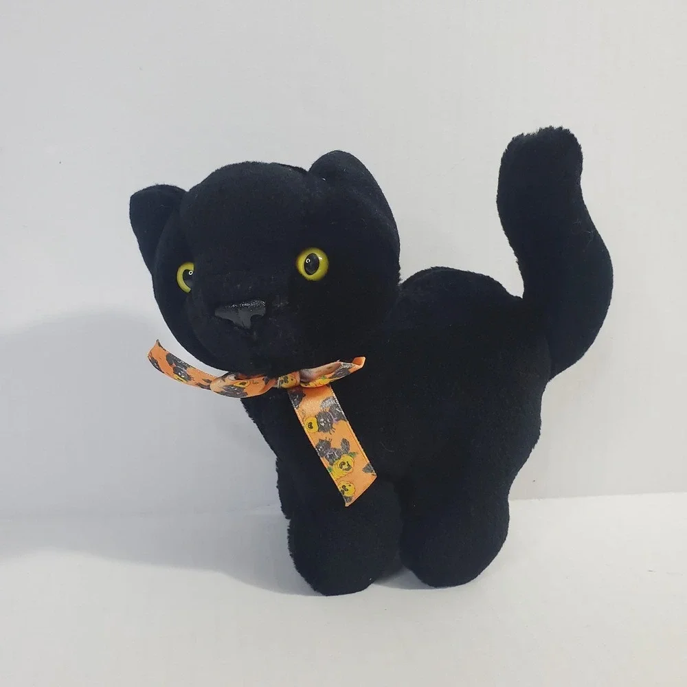 Vintage Arched Back Black Cat Halloween Plush 7